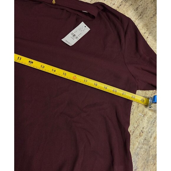 New! NY & Co Size L Burgundy Gold Side Button High Neck Blouse Old Money Smocked - Picture 3 of 15